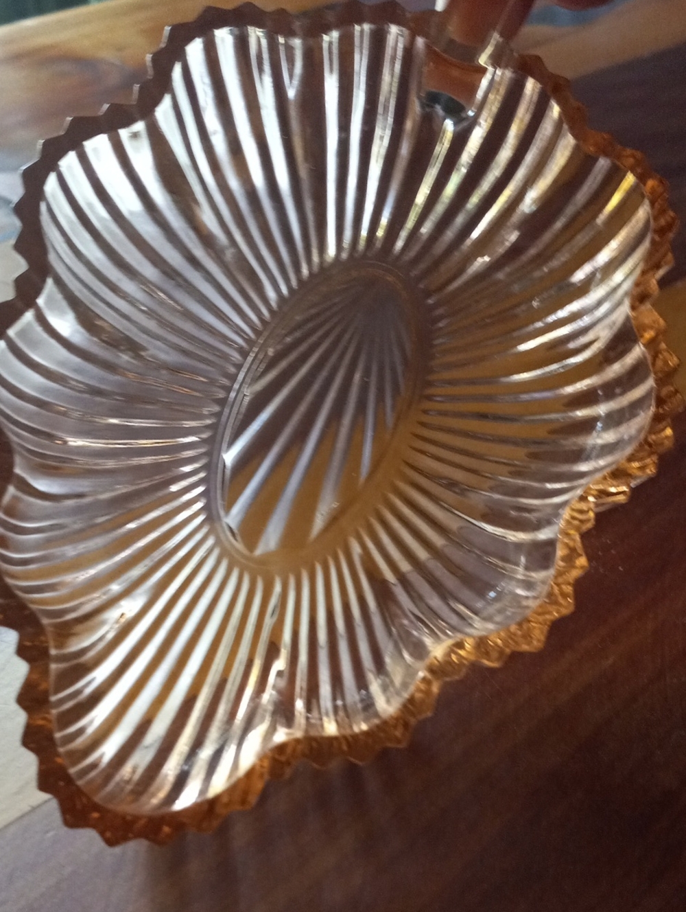 Vintage Federal Glass Ribbed Leaf Shaped Depression Glass Candy Dish